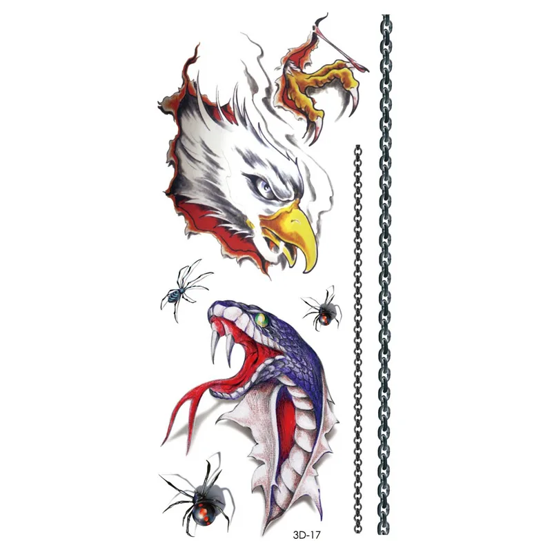 

Waterproof Temporary Tattoo Sticker for Men Women Girl 3D Eagle Snake Chain Art Tatoo Flash Tatto Body Art Fake Tattoo Sticker