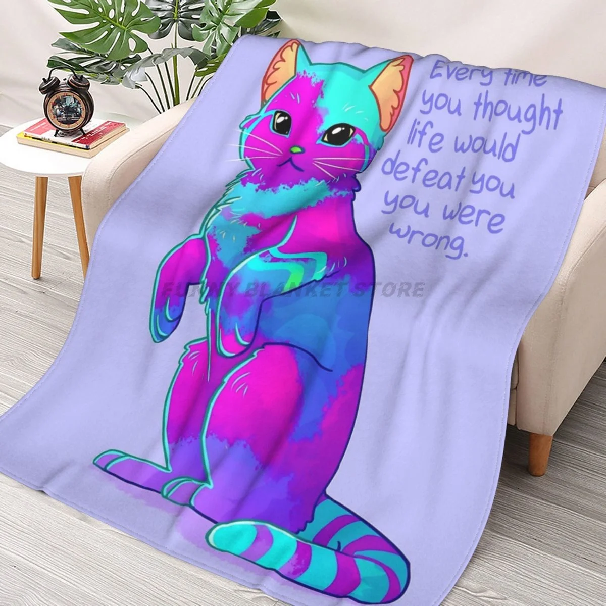 

Every Time You Thought Life Would Defeat You Rainbow Sky Sand Cat Throws Blankets Collage Flannel Ultra-Soft Warm picnic blanket