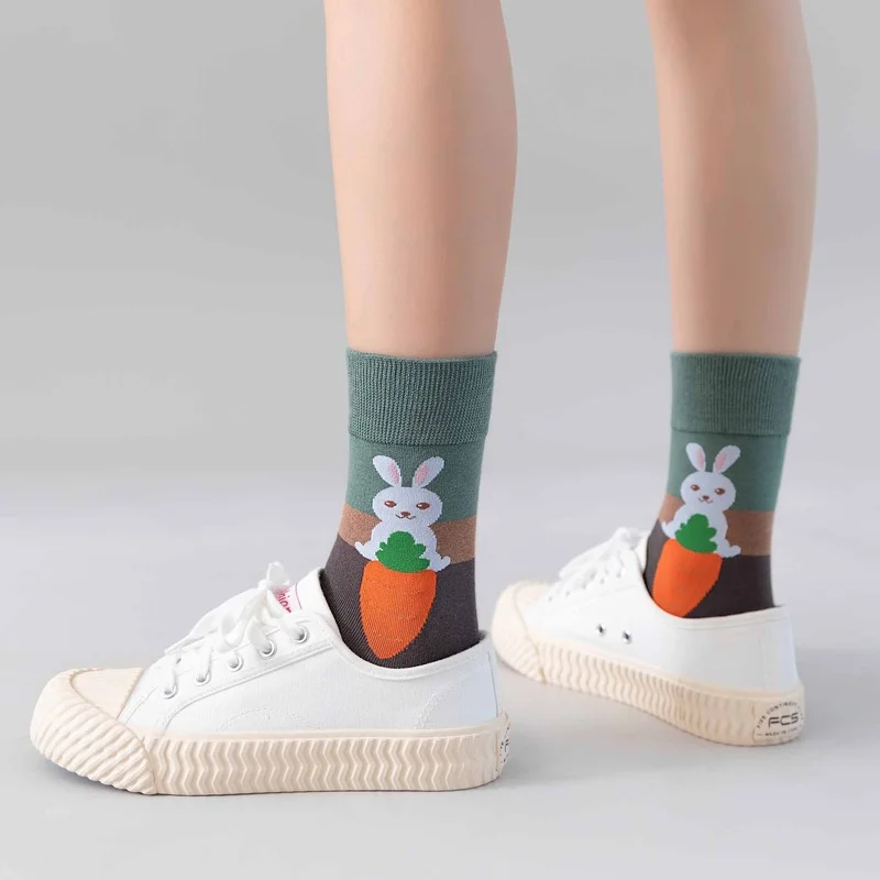 

Милые женские носки с мультяшным рисунком осень-зима унисекс средние Носки для студентов в Корейском стиле Индивидуальные парные мягкие носки с кроликом уткой для девочек