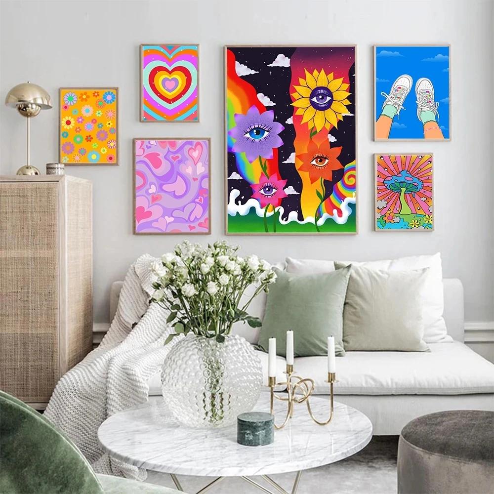 

Современная цветная Картина на холсте в форме сердца, абстрактные цветы, фотография детской комнаты, детская комната, Настенная картина для...