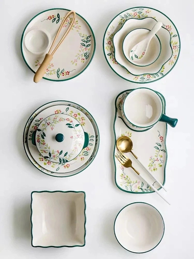 New Arrival Ceramic Dinner Set Household Rice Soup Bowl Square Salad Noodle Creative Dumpling Steak dessert Plate Stew Pot | Дом и сад