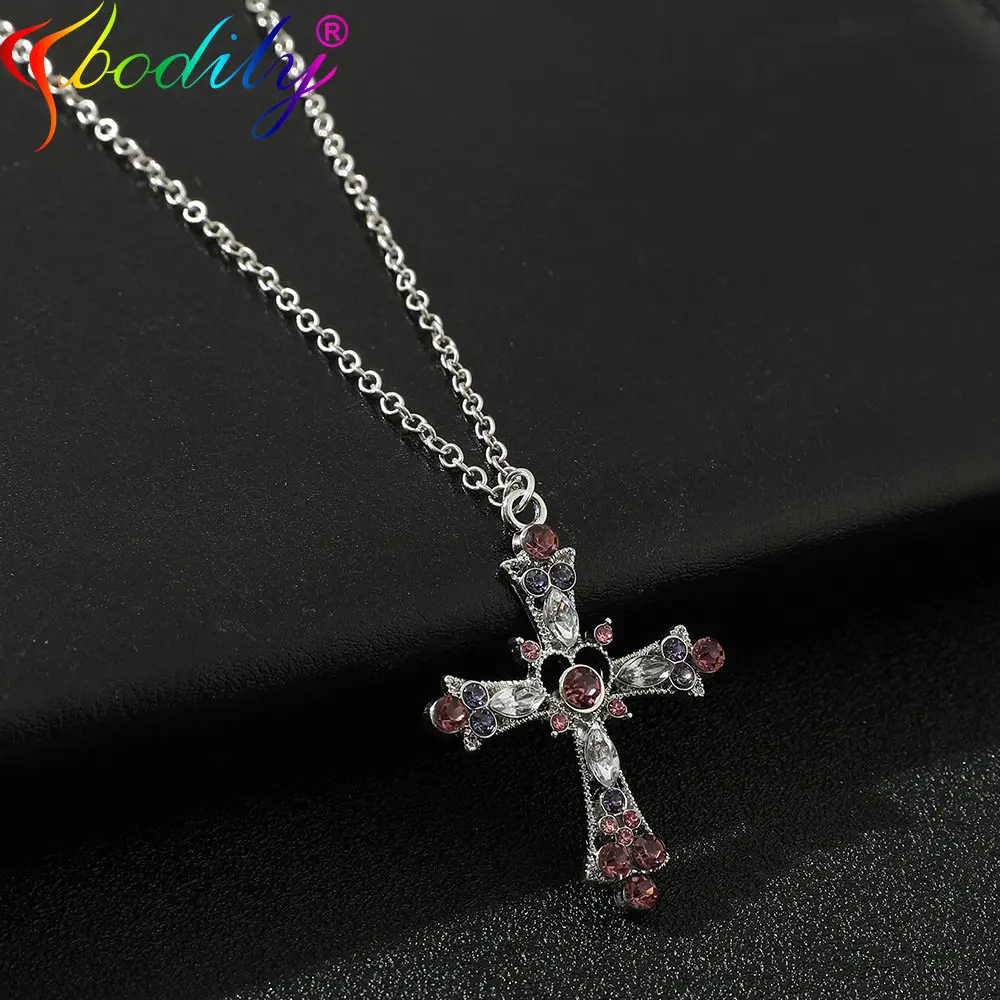 

Y2K Fashion Heart Cross Pendant Necklace Pink Crystal Egirl Sweet Cool Clavicle Chain Necklaces Aesthetic Party Jewelry Gifts