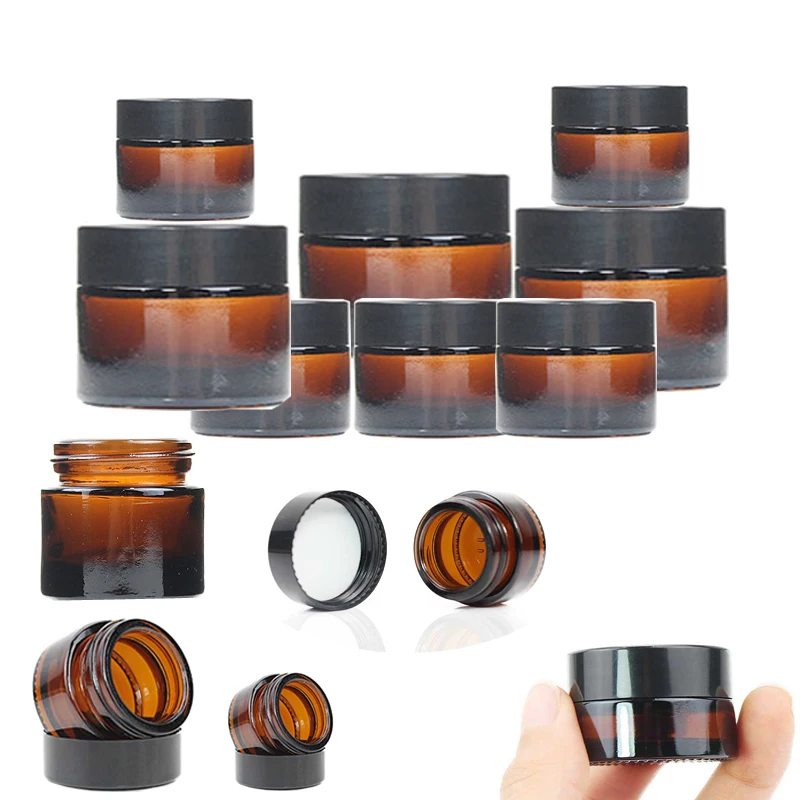 

15pcs/sets 5ml 10ml 15ml 20ml 30ml 50ml Amber Glass Candle Jars Cosmetic Face Cream Jar Pot Refillable Empty Bottle Container