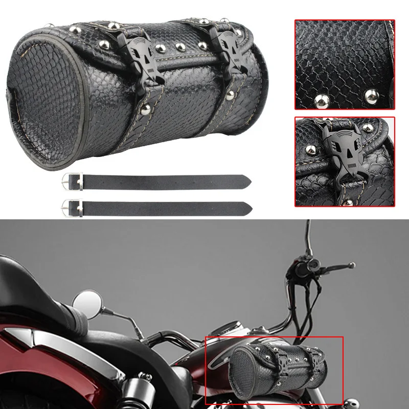 

Motorcycle Cruiser Tool Bag Fork Barrel Shape Handlebar Front Fork Bag Black Luggage Bag For Motorcycle Pannier Saddle Bags Tool