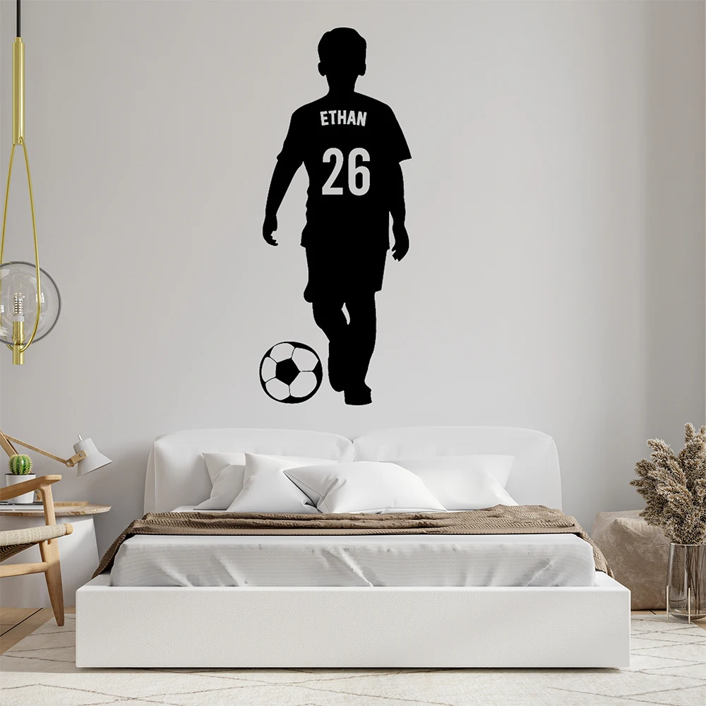 Athlete Wallpaper Boys Room Sports Football Custom Name and Number Football Vinyl Decal Personalized Mural   DZ-106