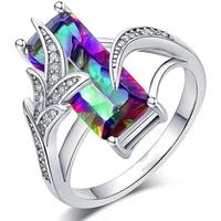 large genuine natural rainbow fire mystic quartz solid ring for women 925 sterling silver jewelry engagement wedding anillos