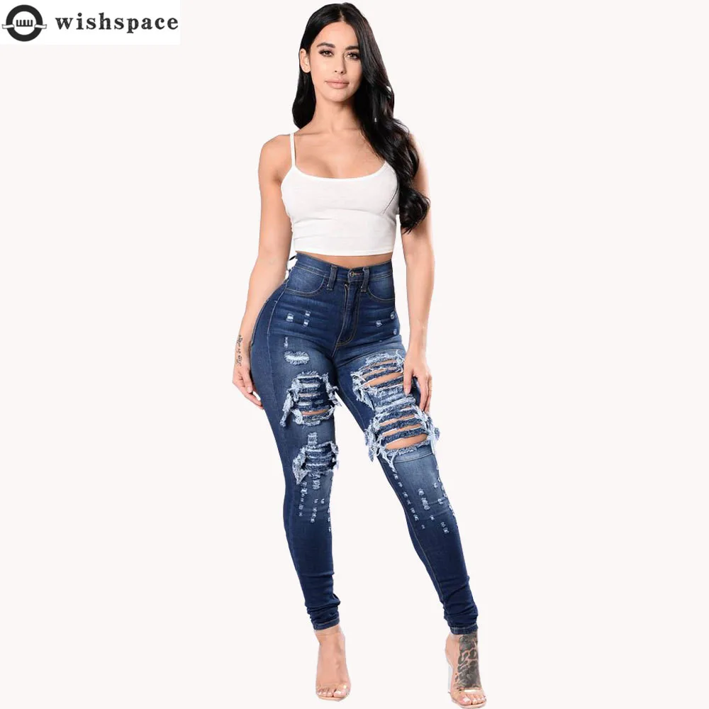 

2022 New Spring and Autumn Leisure Hole Washing Jeans Leggings + Fashionable Slim High Waist Pencil Women's Jeans