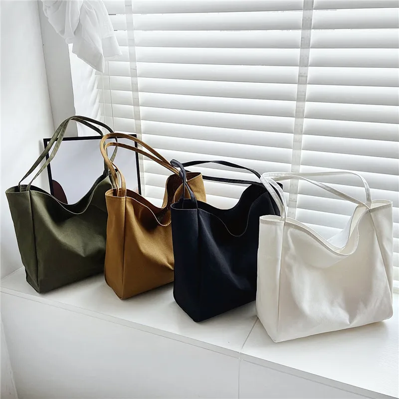 

Сумка женская холщовая двусторонняя, вместительная сумочка на плечо в простом стиле, повседневный тоут, однотонный саквояж для покупок