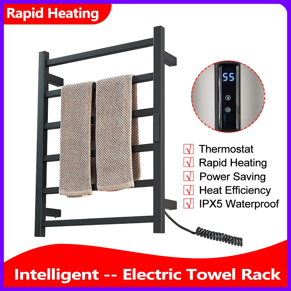 

Electric Towel Warmer Stainless Steel Temperature & Time Control Smart Heated Electric Towel Rail for Home Hotel Homestay 220V