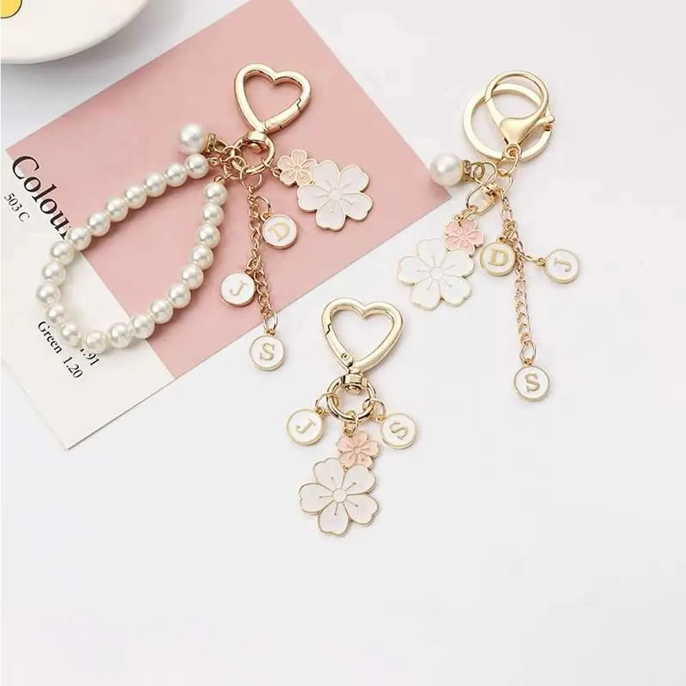 

Korean Style Creative Twin Flower Key Chain Cute Letter Pearl Key Ring Love Key Ring Bag Pendent Hanging Decoration Girl Gift