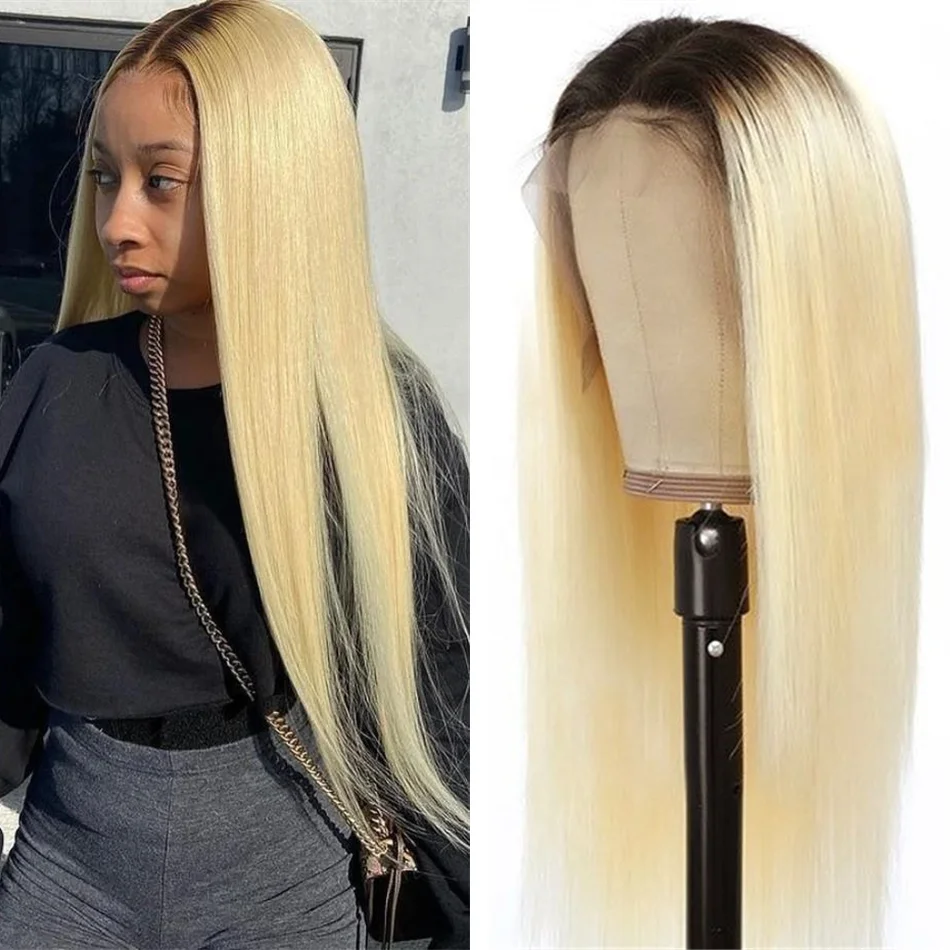 

1B/613 Honey Blonde Lace Front Wig 13x1 Brazilian Straight Ombre Blonde Human Hair Wigs 150% Lace Frontal Pre Plucked Remy Wigs