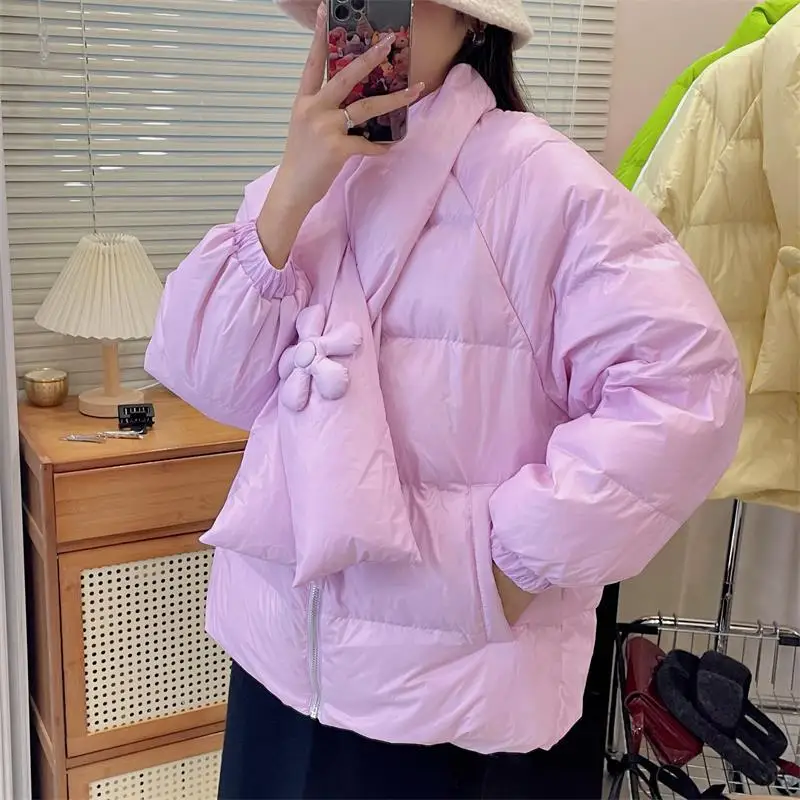 Winter 2022 New Candy-Colored Bib Down Jacket Women Short White Eiderdown Small People Go with Everything Women Bread