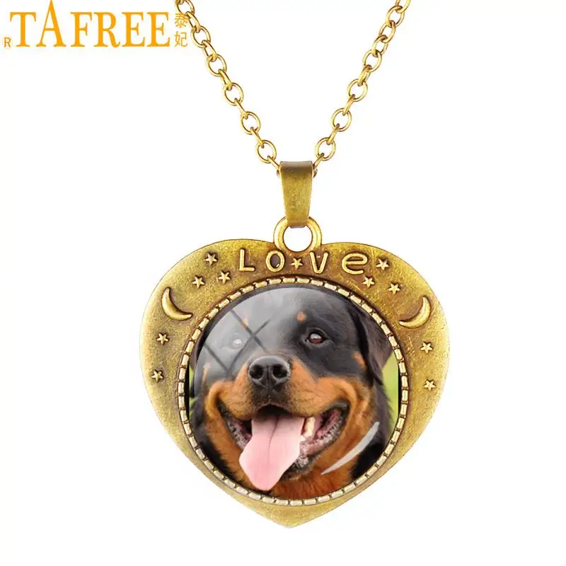 

NEW Retro Heart Shape Animal Pendant Necklaces Antique Bronze Plating Pet Dog Glass Dome Chains Necklace Gifts Jewelry DG36