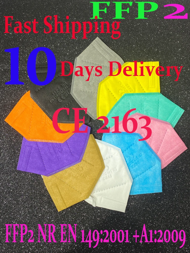 

10-200pcs ffp2mask Black kn95 mascarillas negra Adults 5Layers fpp2 approved kn95 CE Respirator Face Mask ffp2 reutilizable ffp