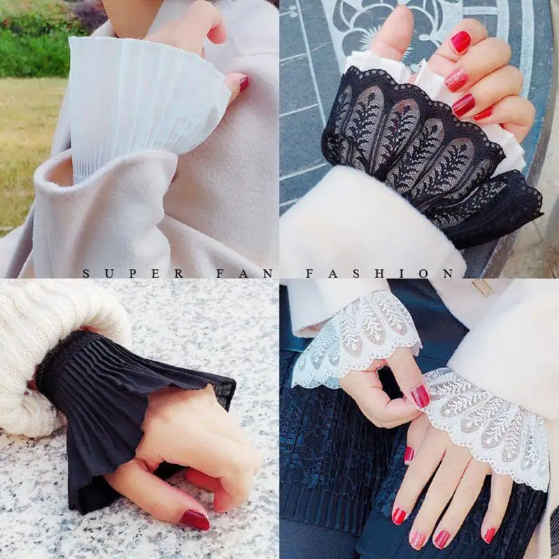 

Искусственные расклешенные рукава для девочек, цветочное кружево, искусственные манжеты, свитер, блузка, одежда, нарукавники, манжеты на запястье, 1 пара