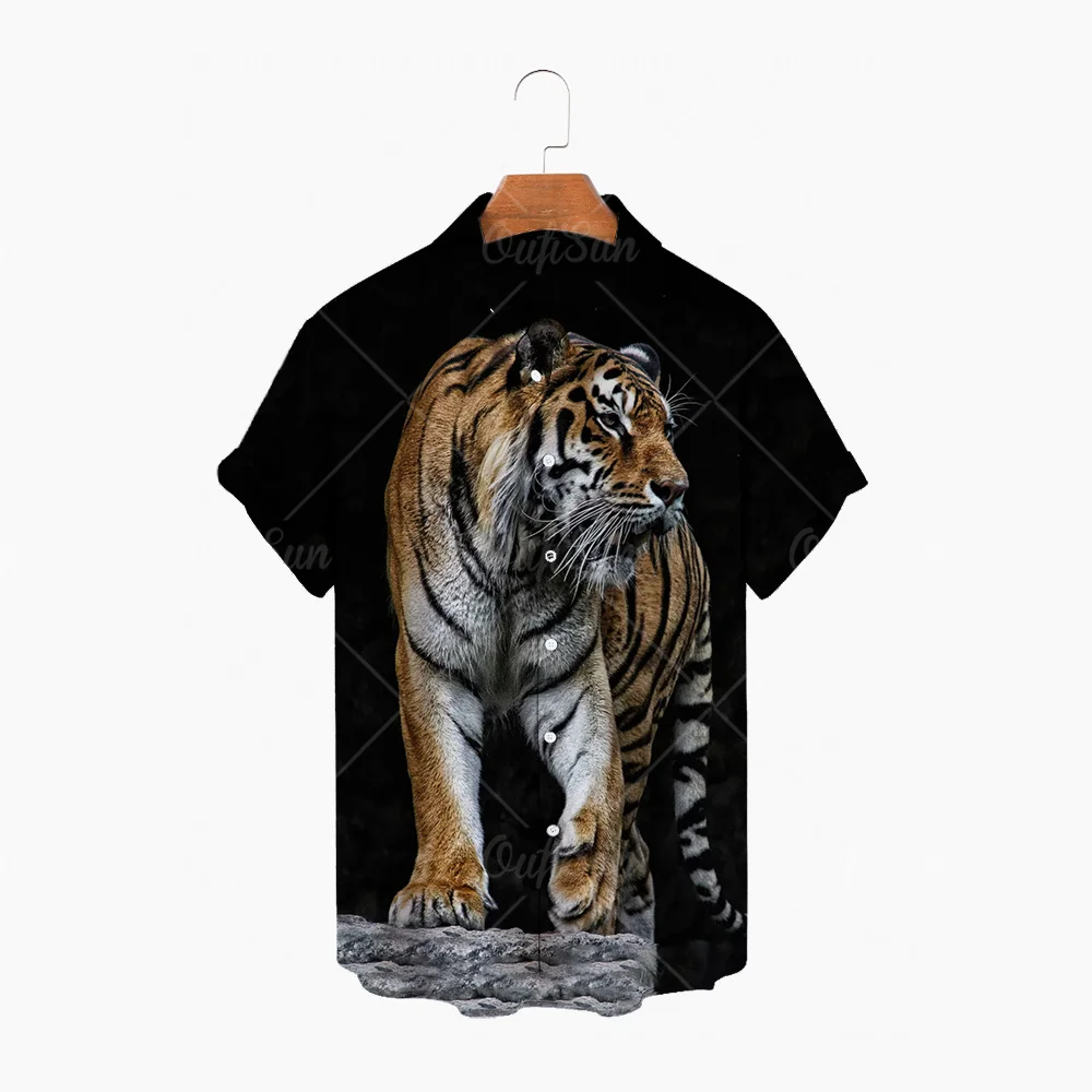 

Summer street breathable fierce animal New trend Holiday shirt men's cat print Short cuff link Hawaiian shirt Men's S-5XL