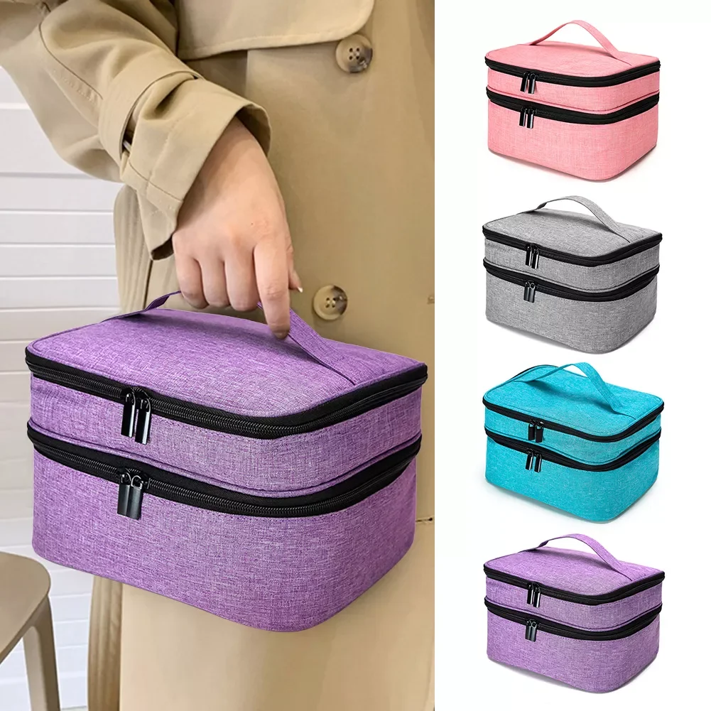 

NEW2023 Nail Polish Storage Bag Portable Double Layer Cosmetic Essential Oil Perfume Handbag Perfume Lipstick Organizer for Trav