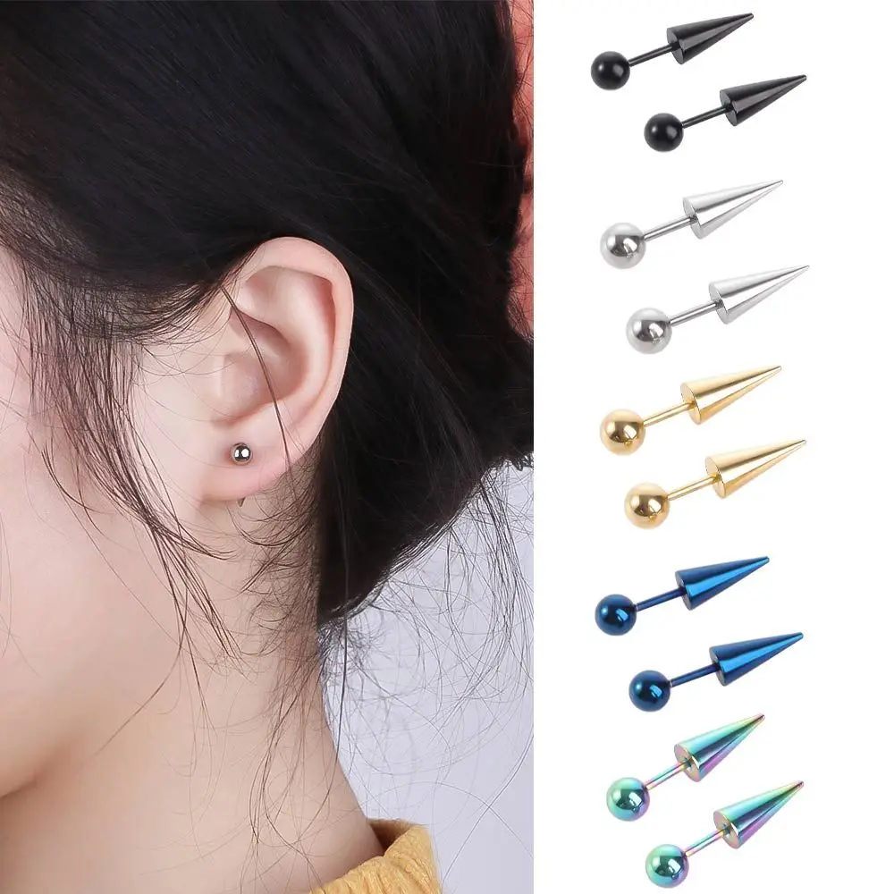 

1 Pair Titanium Steel Screw Back Stud Earrings Piercing Earrings Gothic Spike Cone Tip Fashion Jewelry