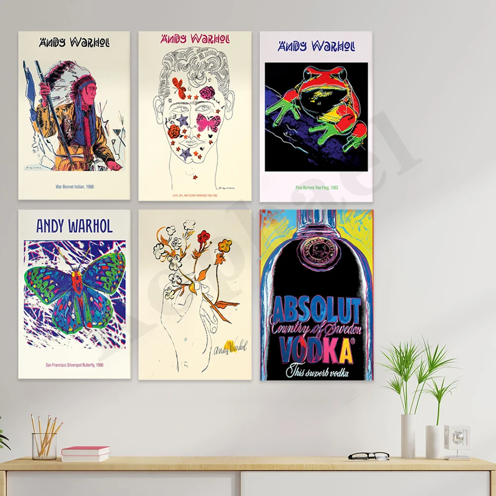 Винтажная выставка Andy Warhol. Вино. Цветы. Бабочки. Обожаю. Война. Мать и сын. Художественный плакат для украшения стен дома
