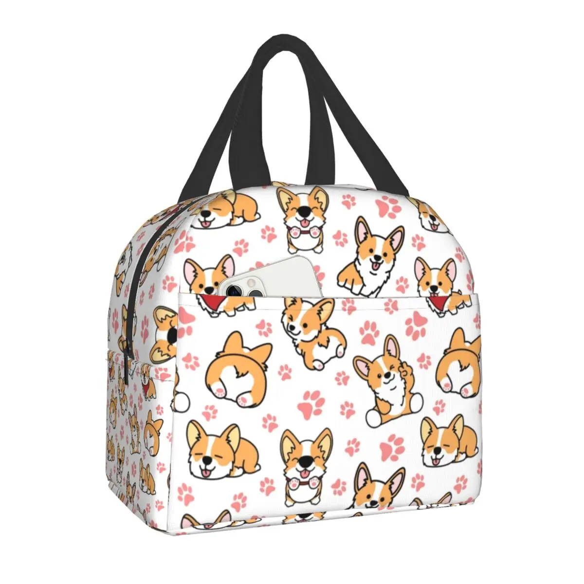 

Cute Corgis Insulated Lunch Bags for School Work Picnic Food Leakproof Cooler Thermal Corgi Dog Paw Lunch Box for Women Kids