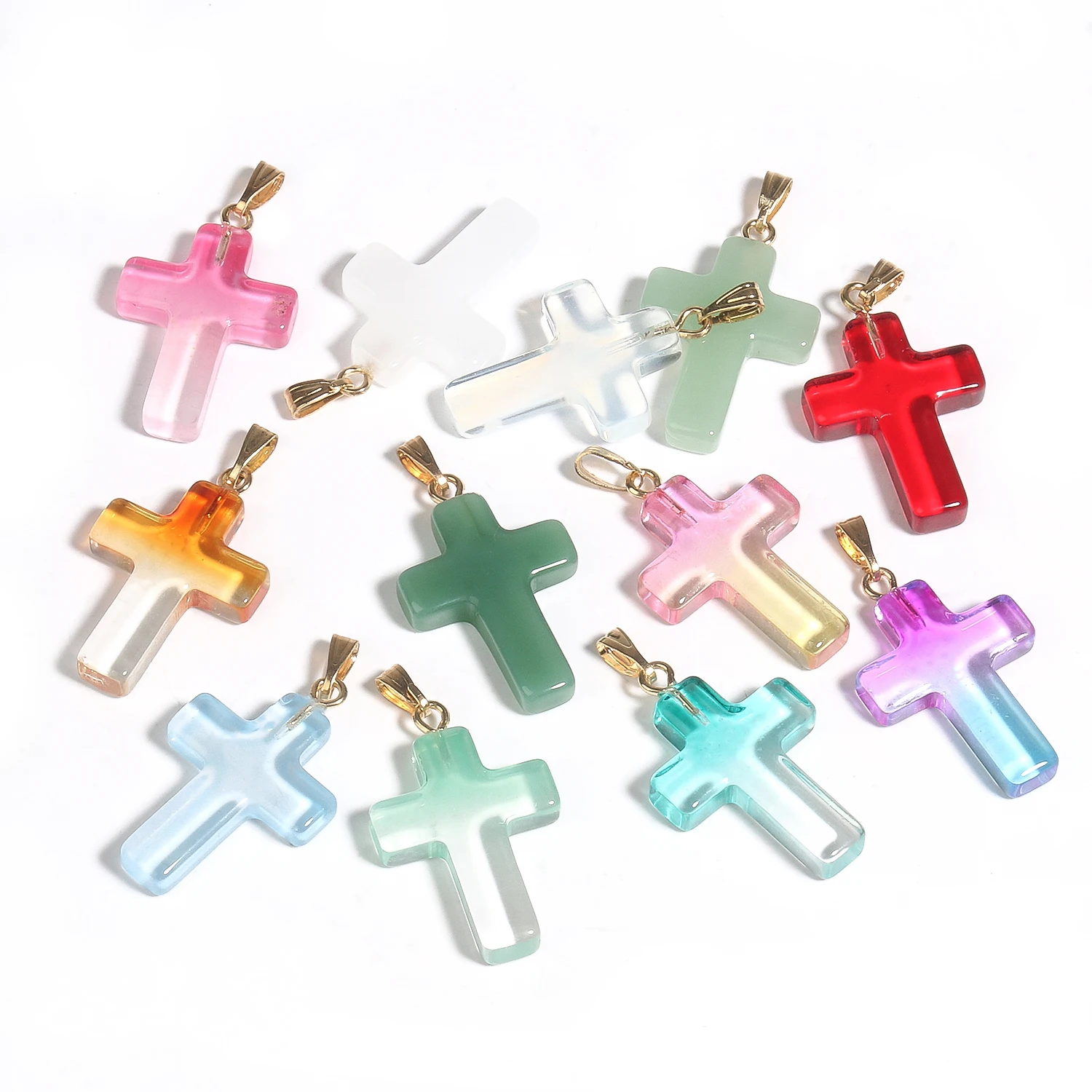 

New 10PCS Cross Pendant Natural Stone Crystal Agates Jade Stone Charms For Jewelry Making DIY Women Necklace Accessories 18x25mm