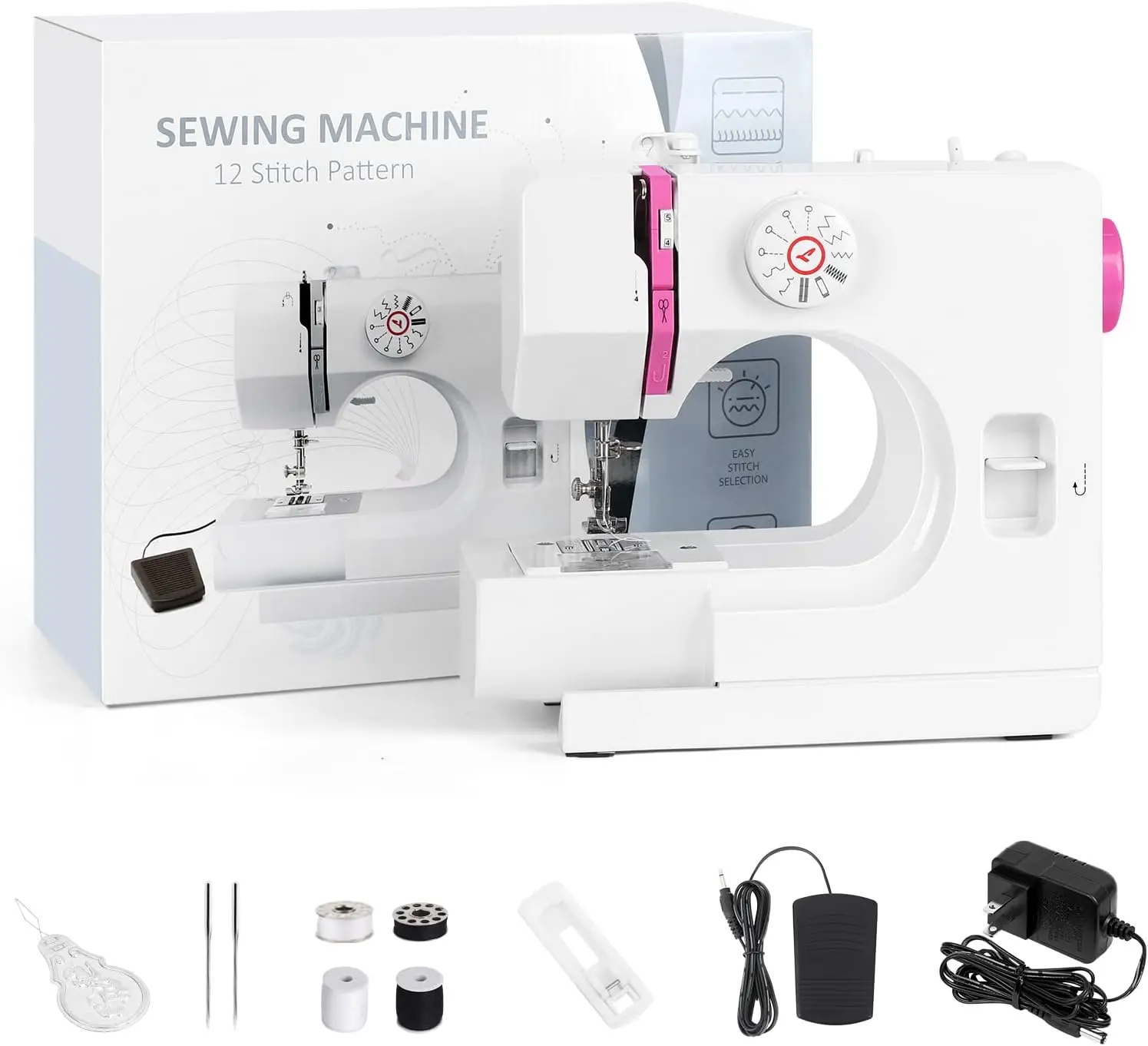 

Multifunction Household Sewing Machine,Portable DIY-Hand Crafting Mending Sewing Machine with 12 Stitches for Beginners