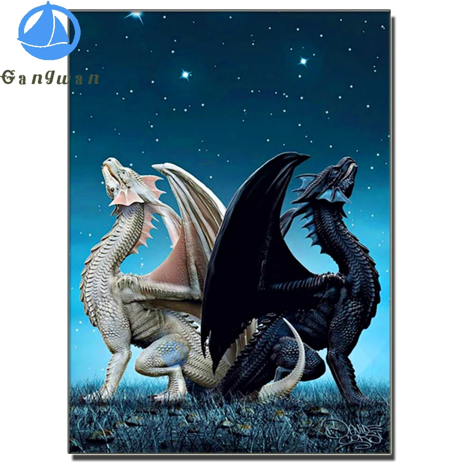 

5D Diamond Painting two dragons Full Round Drill Diamond Mosaic Rhinestone Embroidery Kit Home Decor animal Painting Gift new