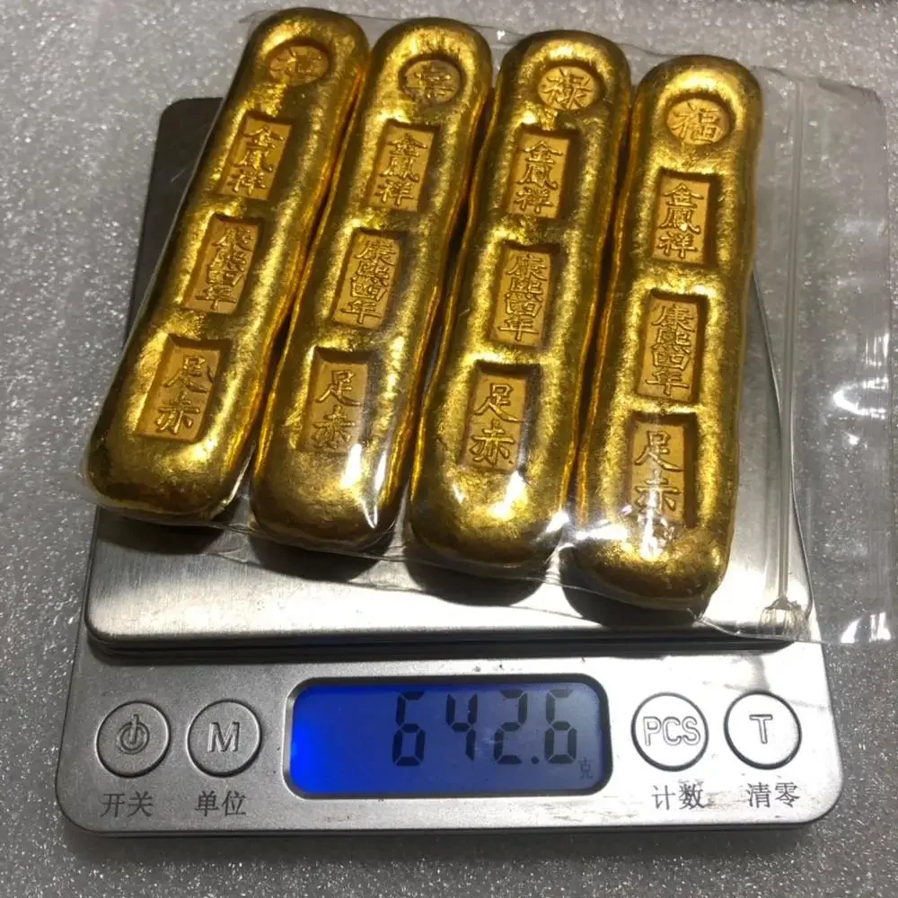 4 шт. китайская антикварная коллекция округлая FU LU SHOU XI золотой слиток семейное