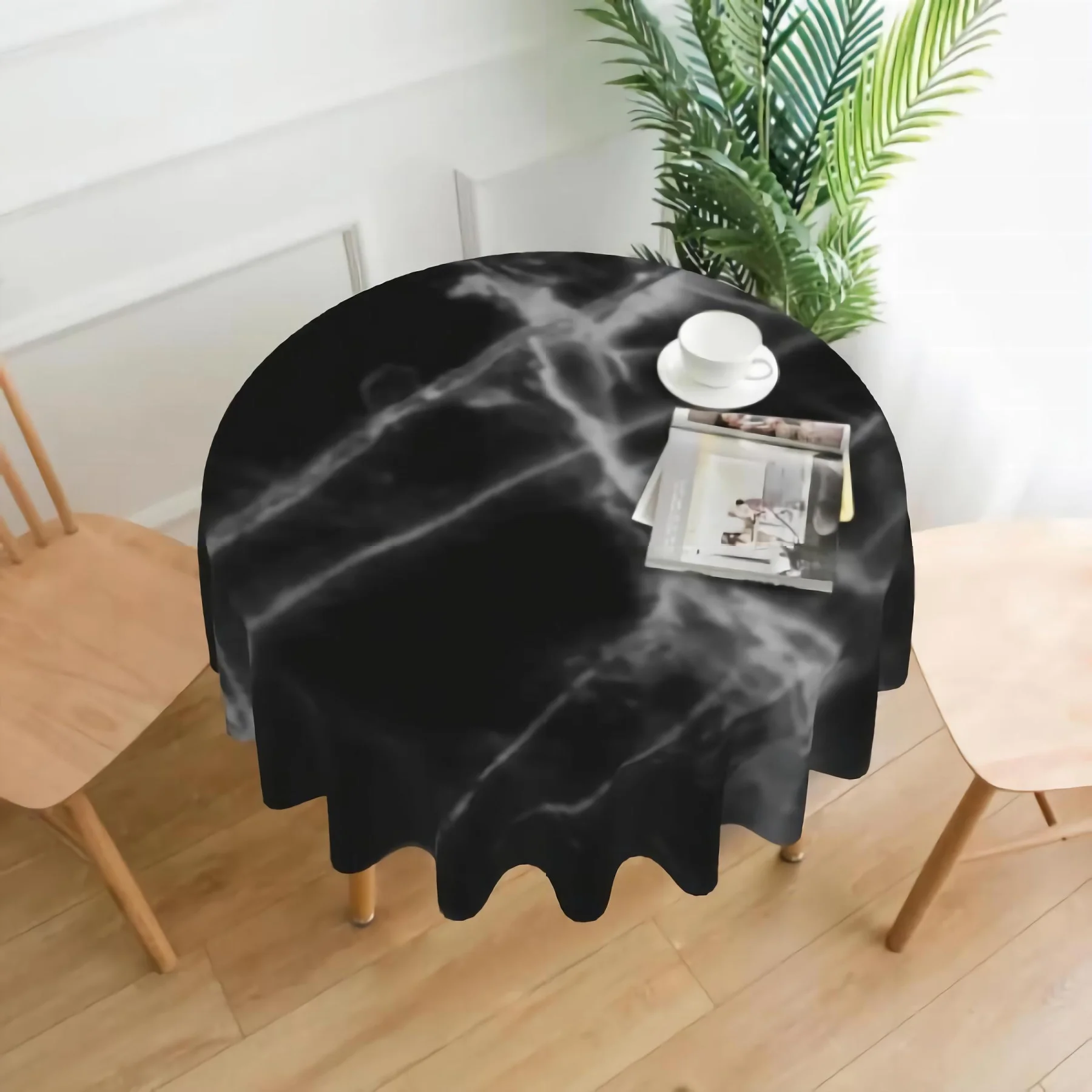 

Black Marble Round 60 Inch Table Cloths Round Table Cover Polyester Tablecloth Washable Table Cover for Round Table