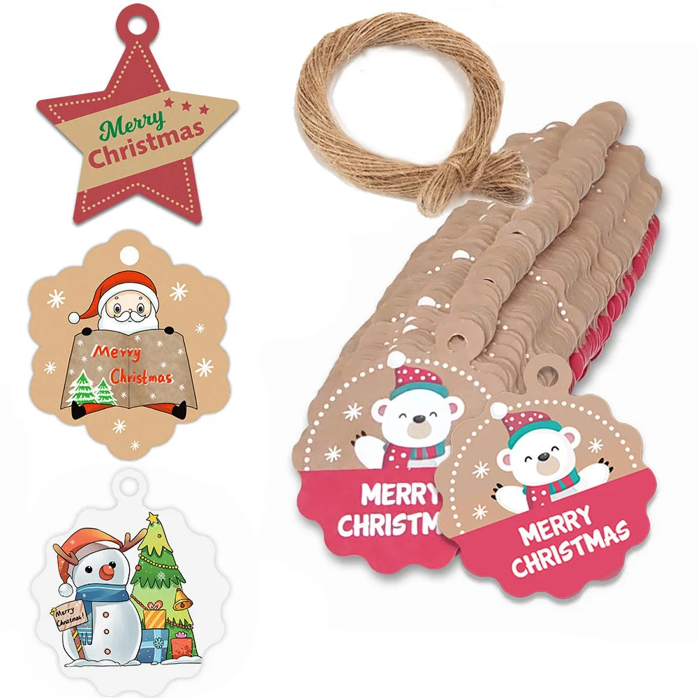 

Рождественская бирка 100 шт., подвесная карточка из крафт-бумаги, Подарочная этикетка с подвесной веревкой, рождественская елка, декоративно...