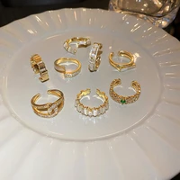 light luxury zircon opal diamond geometric open ring fashion shiny ring hollow emerald ring female personality jewelry