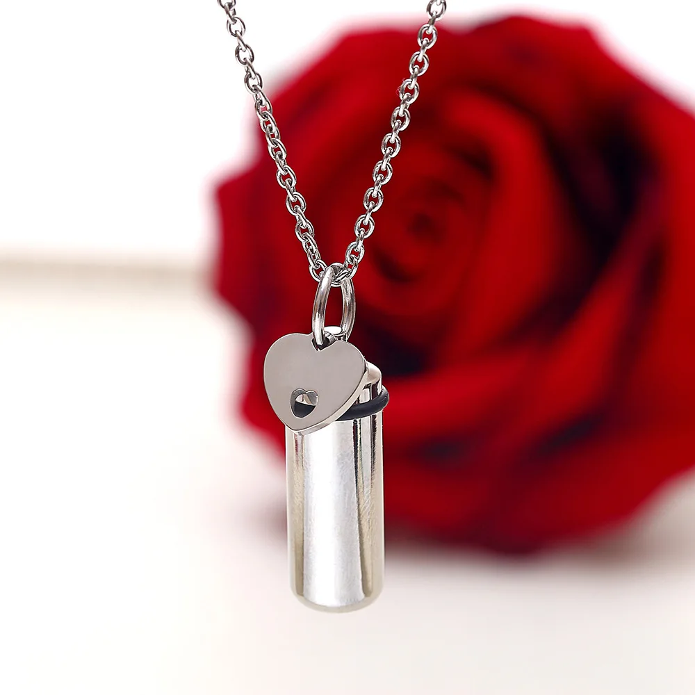 

Heart Hollow Pill Necklace Stainless Steel Perfume Holder Ashes Vial Keepsake Jewelry Capsule Pendant Necklace for Men Women