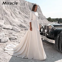 suitable a line wedding dress classical o neck bridal gown backless dresses beautiful three quarter sleeve vestido de novia