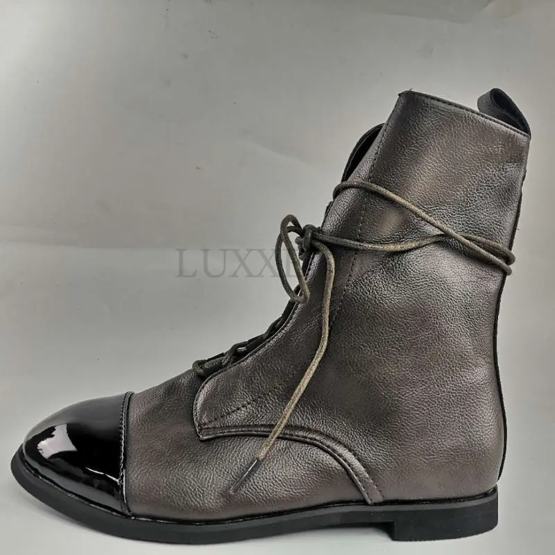 Snow Boots Women's Autumn English Style Flat Boots Women's Leather Casual Shoes Lace Up Short Boots Platform 35-43 Ankle