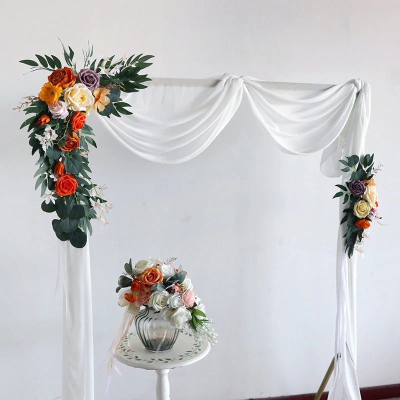 

2pc Autumn Wedding Arch Backdrop Wall Decor Road Lead Artificial Flowers Row Welcome Sign Corner Photography Prop Garland Flower