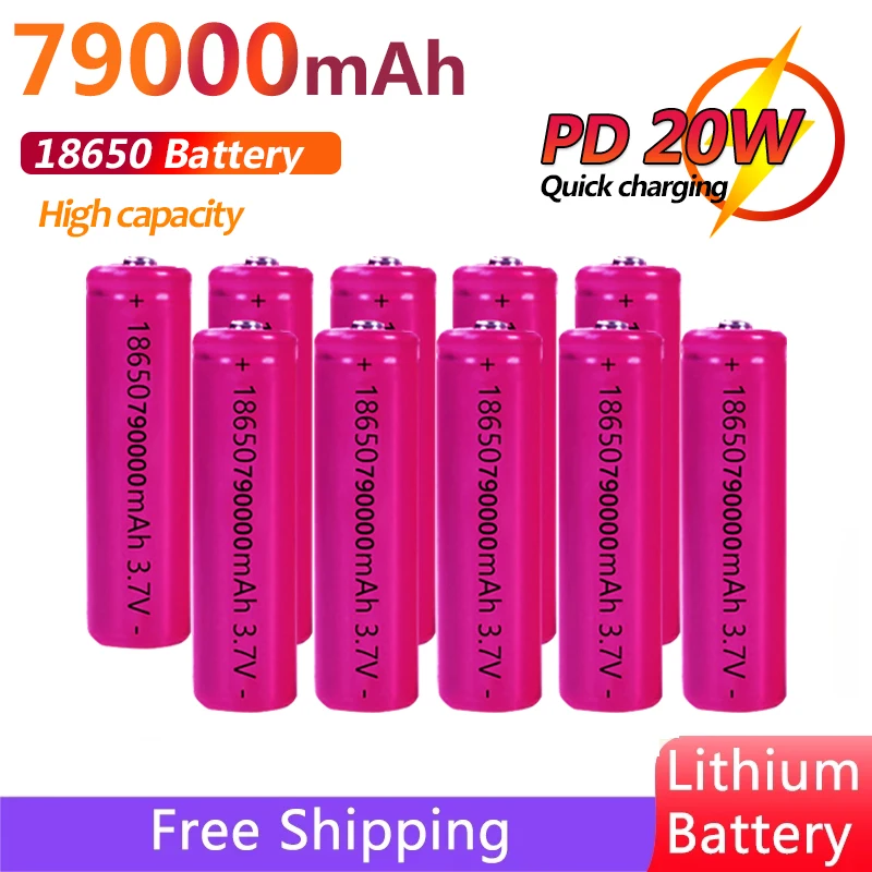 

79000mAh 18650 Battery Capacity Rechargeable Lithium Battery ICR Flashlight Headlight Lithium Ion Battery Electrical Recharging