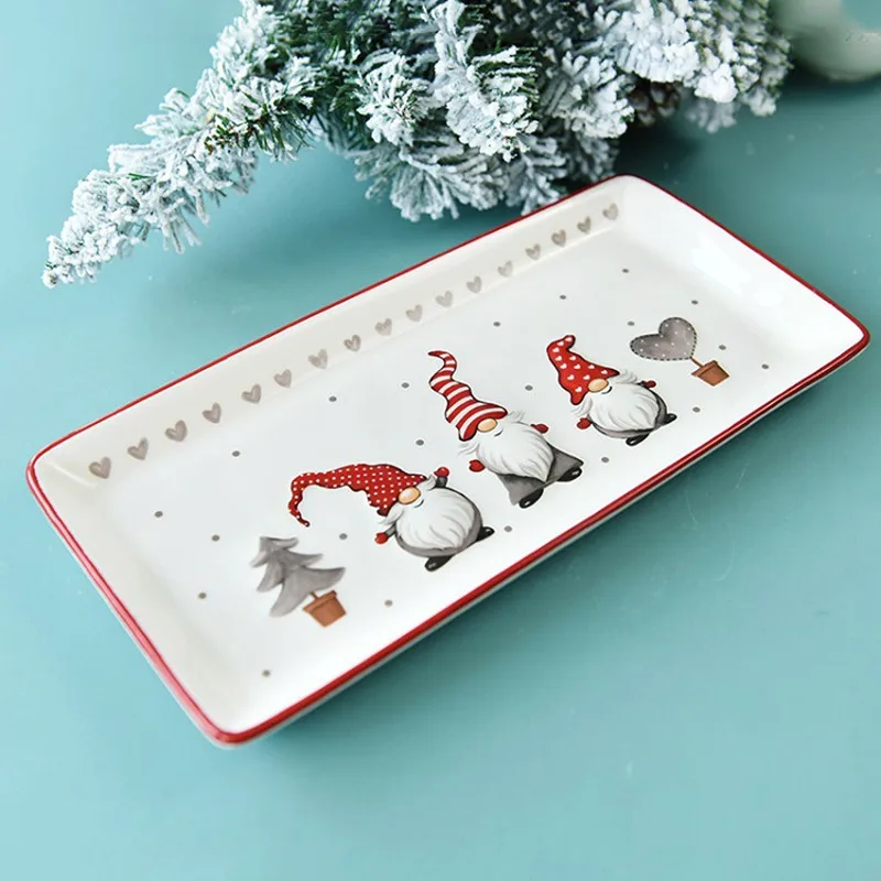 

Ceramic Flat Plate Kitchen Tableware Embossed Shallow Nordic Rectangular Christmas Gift Creative Western Steak