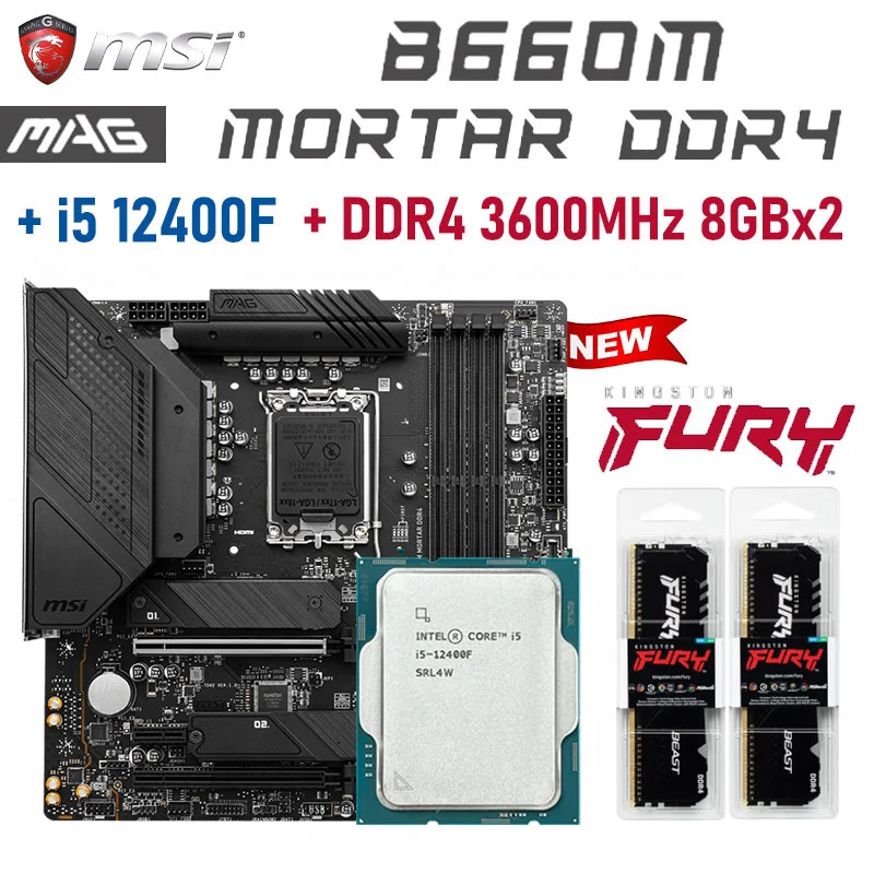 

Intel Core i5 12400F+ MSI MAG B660M MORTAR DDR4 16GB 3600MHz 16GB LGA 1700 M.2 PCI-E 4.0 Motherboard B660 Placa-mãe Desktop New