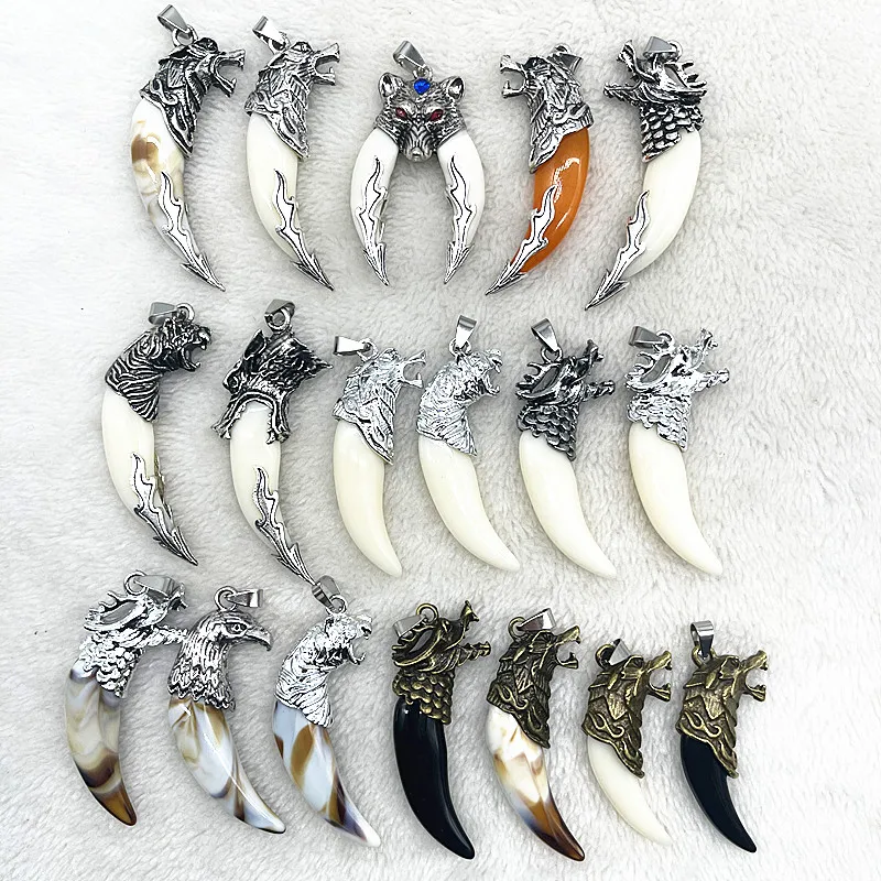 Модное ожерелье с подвеской храбрости для мужчин, винтажное бронзовое ожерелье с кулоном в виде зуба волка из сплава, модный чокер, ювелирные изделия