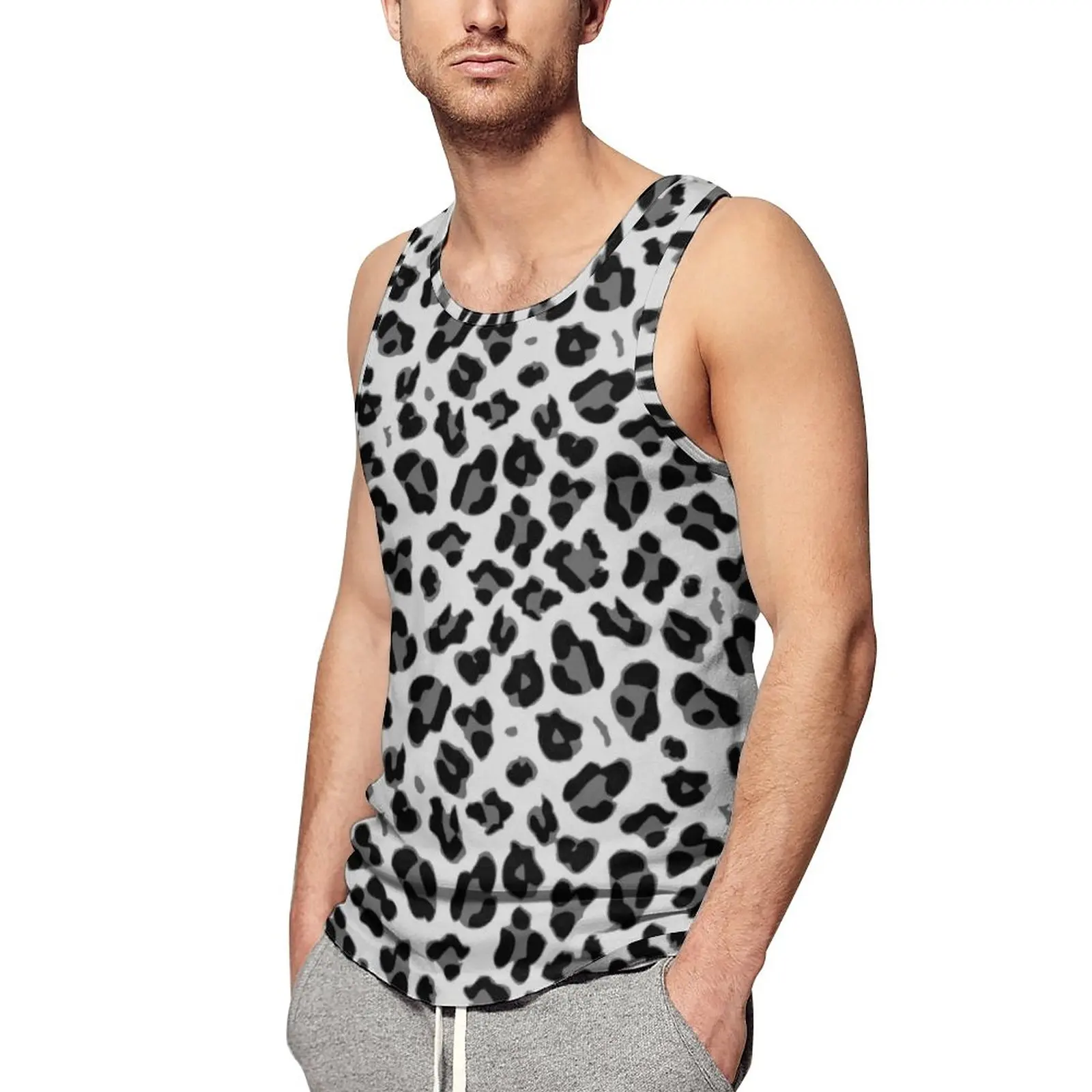 

Cheetah Gray Tank Top Men Animal Skin Fashion Tops Summer Bodybuilding Pattern Sleeveless Vests Big Size