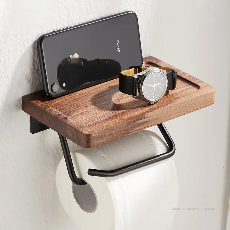 Toilet Paper Holder Organizer Paper Phone Holder Shelf Water Proof No Punching Stainless Steel Hook Bathroom Tissue Roll Hanger