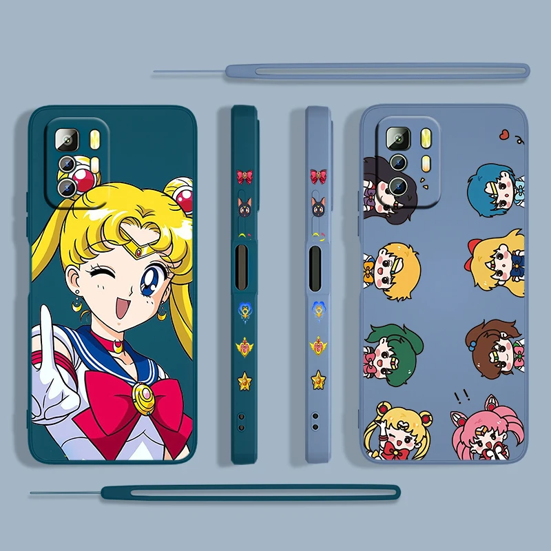 

Sailor Moon Anime Cute For Xiaomi Redmi Note 11 11S 10 10S 9 9S 9T 8 8T 7 Pro 4G 5G Liquid Left Rope Phone Case Cover Capa Coque