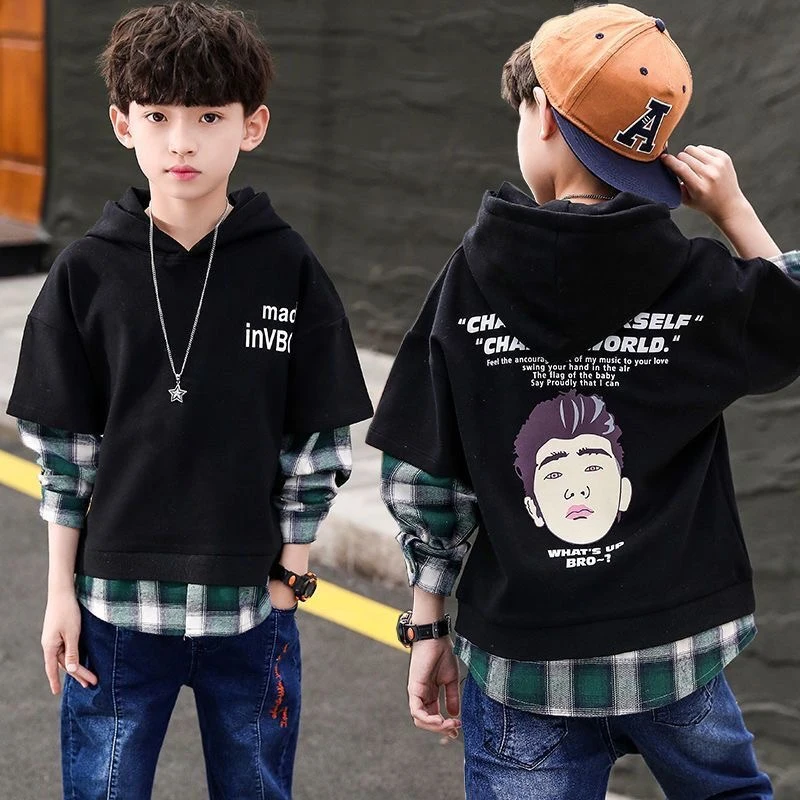 

Baby Boys Fashion Pullover Outerwear Kids Sweatshirt Boys Hoodies Long Sleeve Plaid Patchwork Boys Hoodies Sweatshirt New
