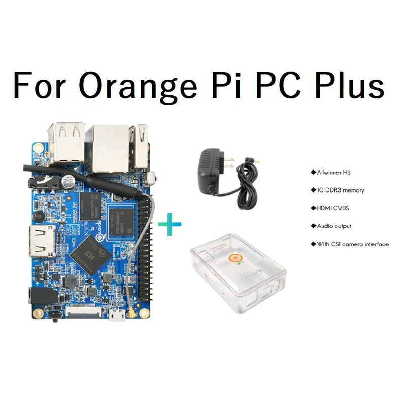 For Orange Pi PC Plus H3 1GB DDR3+Transparent Case+5V3A Charger Cortex-A7 Quad Core Run Android4.4/Ubuntu/Debian US Plug