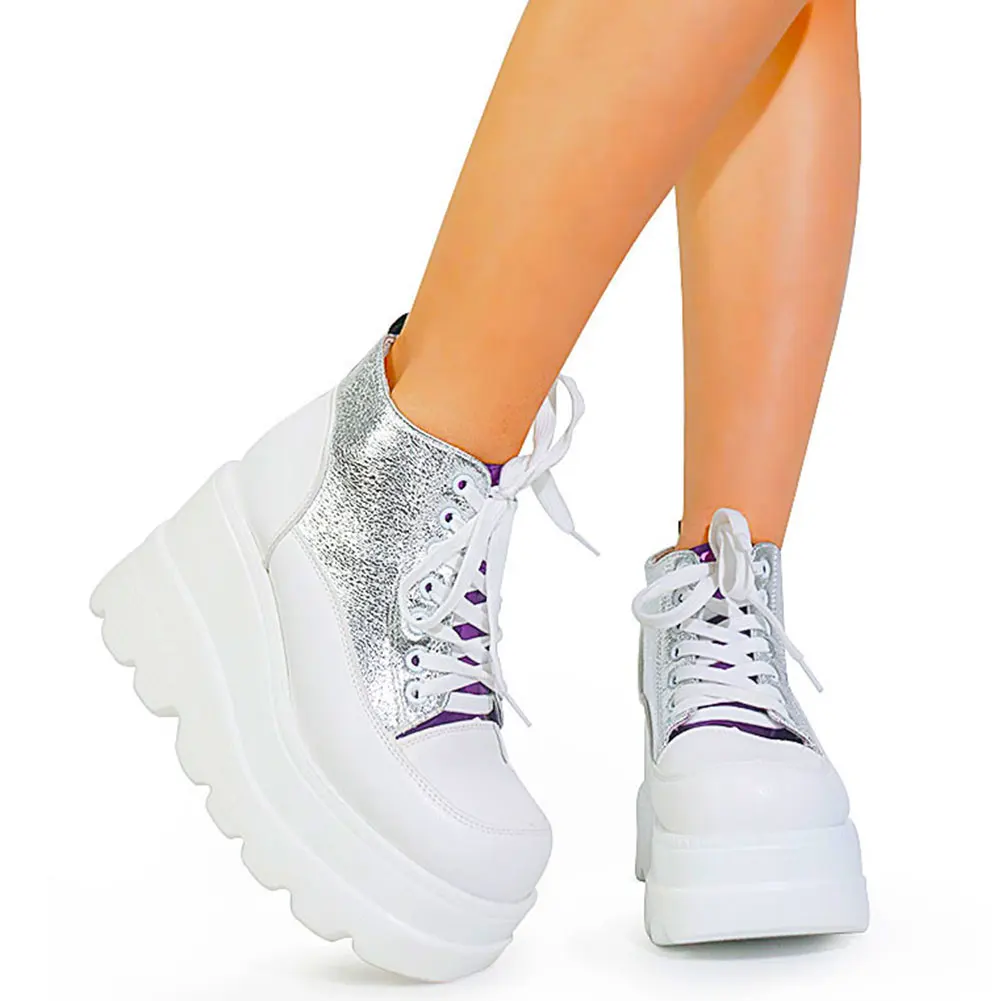 

2022 GIGIFOX Platform Sneaker Wedges High Heels Shoelaces Casual Shoes Spring Summer Leisure Goth Gothic White Pumps