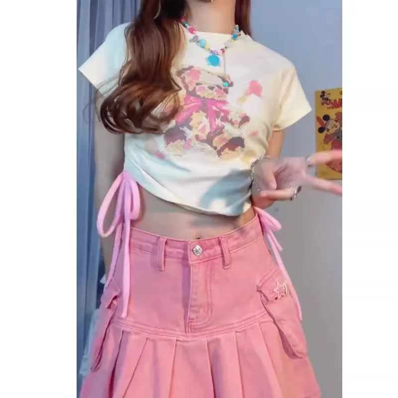 Плюс размер футболка с короткими рукавами и принтом сладкого медведя женская