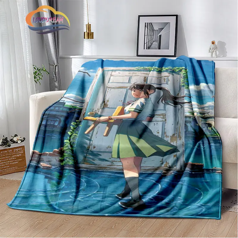 

Animation Suzume Cartoon Throw Blanket for Sofa Bed Children and Adults Bedroom Decoration Camping Travel Warm Blanket