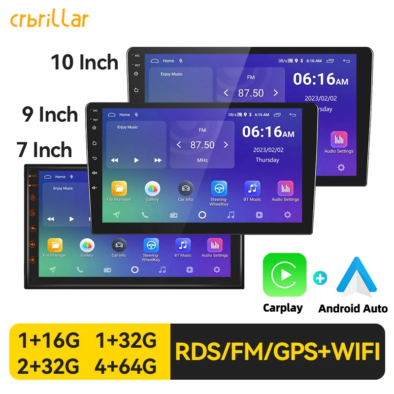 Crbrillar Andriod 11 2 Din GPS Navigation Universal Multimedia Video MP5 Player For Volkswagen Nissan Hyundai Kia Toyota