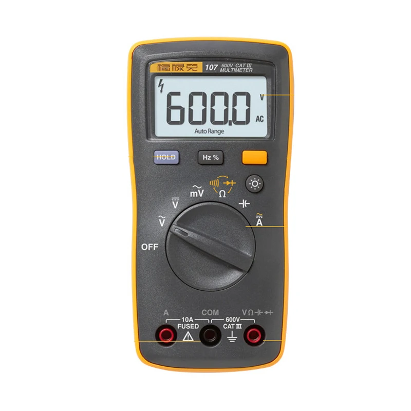 

107 Auto Range Digital Multimeter AC/DC Voltage Current Tester with Ohm, Capacitance, Hz Measurement and Smart Strap