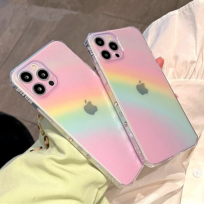 

Soft RainBow Transparent Phone Case For iPhone 11 12 13 Pro Max XS X XR 7 8 Plus SE 2020 Mini Bumper Back Cover